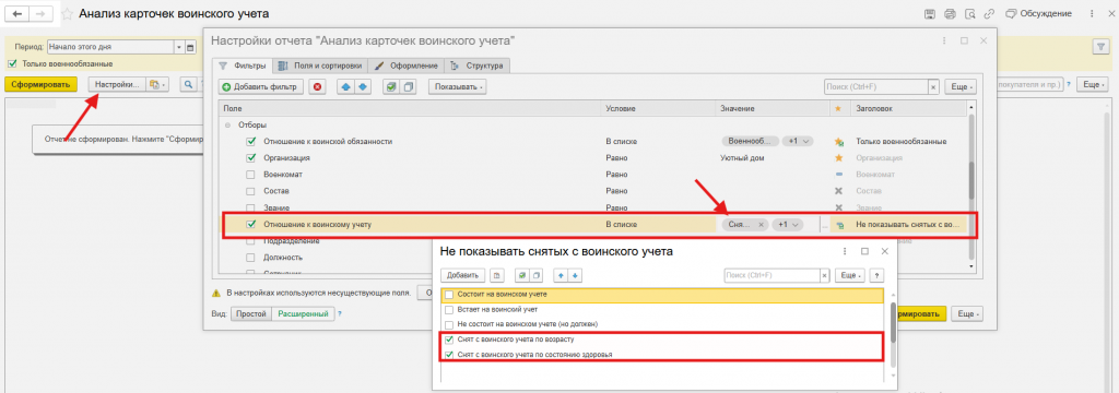 Рисунок 1 – «Настройка отчета»