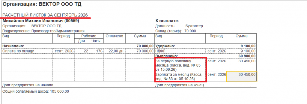 Рисунок 3 - «Отчет «Расчетный листок»